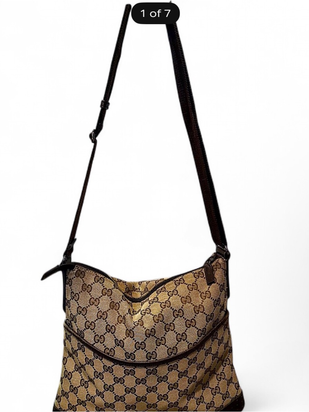 💼 Vintage Authentic Brown Gucci GG Monogram Canvas & Leather Crossbody Bag